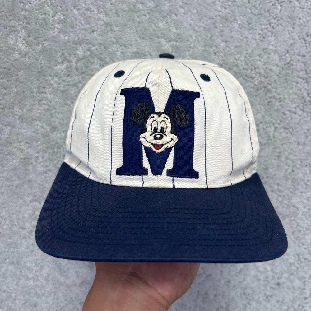 Disney Mickey Mouse Baseball Cap Mens Navy Blue White Pinstripe Snapback Hat